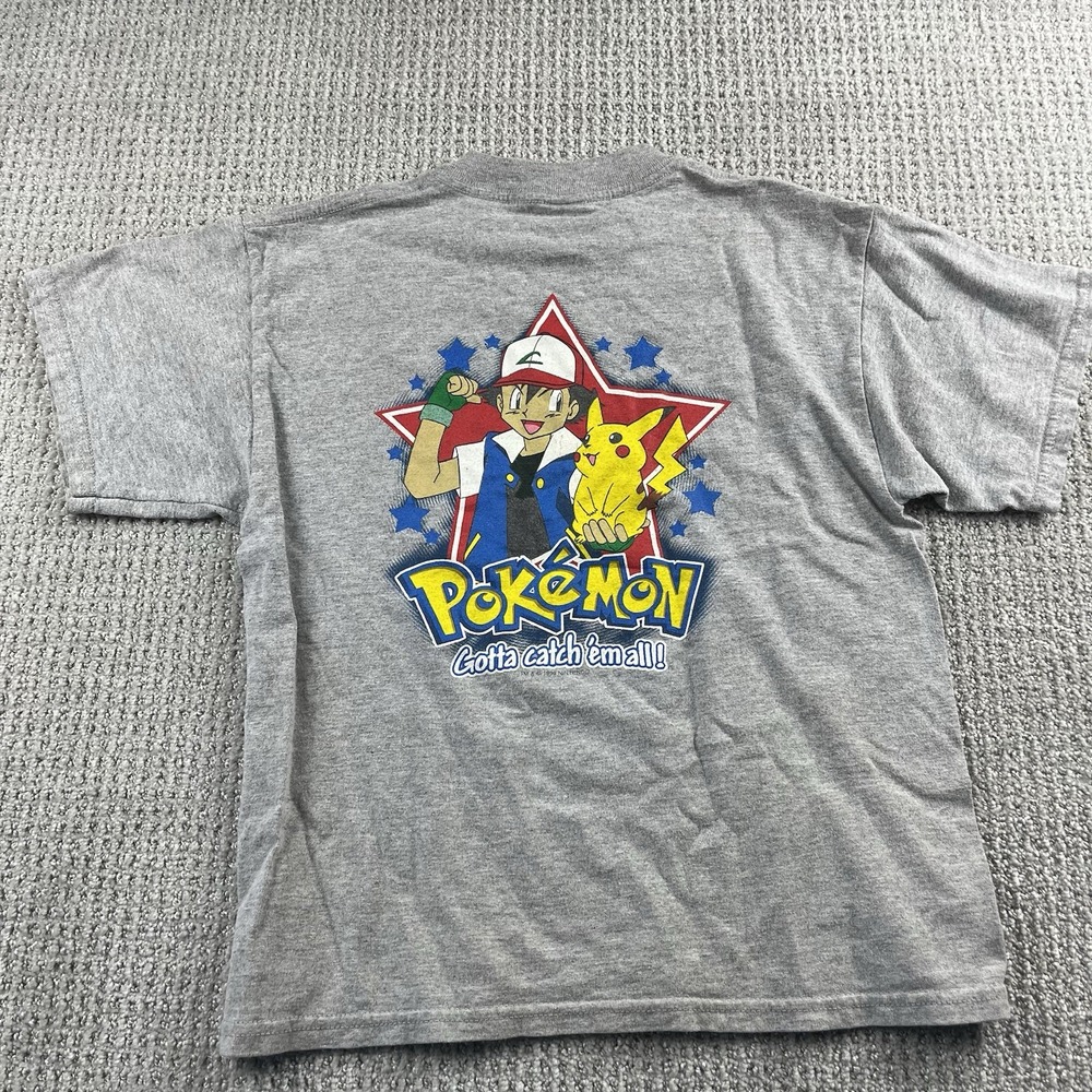 Vintage Pokemon T Shirt 1999 Nintendo Ash Pikachu Gray Youth Boys Medium